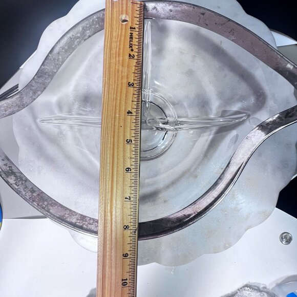 Vtg Art Clear Glass Divided Relish Serving Dish Silver-Plated Trim MCM Retro - Picture 6 of 9